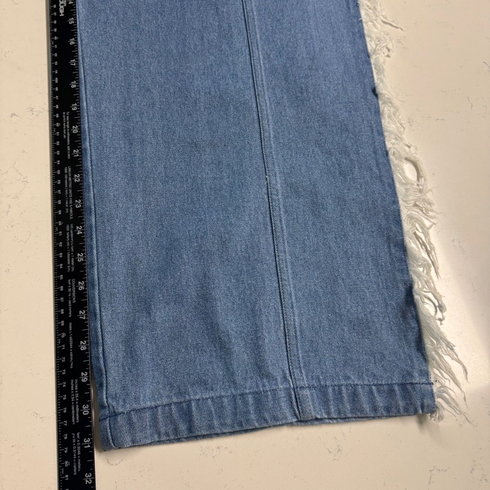 Adidas Ksenia Schnaider Denim Fray Jean Womens L Blue Wide Leg Pants II5704 - Picture 6 of 7